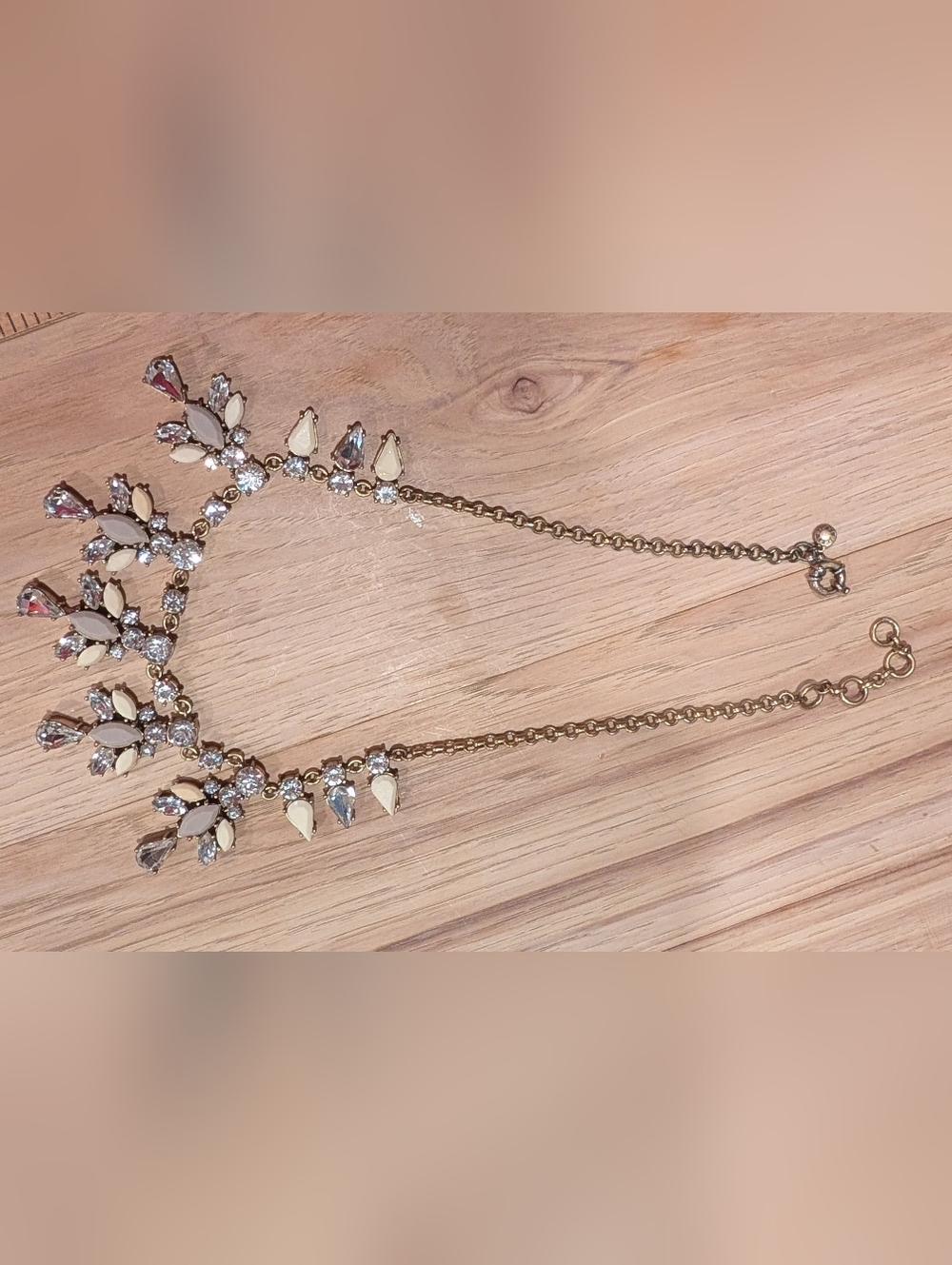 Gold-Tone Crystal Drop Necklace - White/Clear And Gray Accents